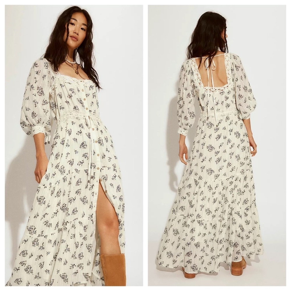 FREE PEOPLE Morning Meadows XS Pale Yellow Maxi Dress Fairycore Coquette Cottage - Picture 2 of 16